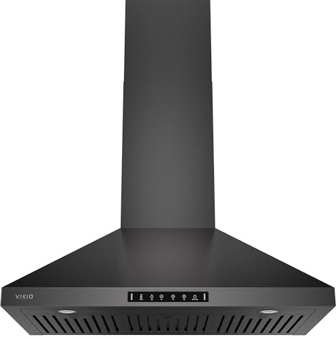 VIKIO HOME Wall Mount 36 Inch Range Hood 900 CFM, Ductless/Ducted Convertible, 3-speed Gesture Sensing & Touch Control, Black Painted Stainless Steel Vent Kitchen Hood with Permanent Baffle Filters