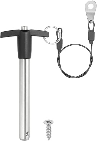 PATIKIL Perno A Sgancio Rapido In Acciaio Inox 304 Diametro 1/2 (12 mm), Lunghezza Utile 3.1 (80 mm) Con Maniglia A T A Pulsante Con Cavo Lanyard Da 25 cm E Vite M5, Argento