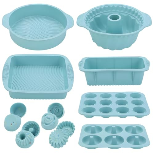 Packool 30-teiliges Silikon-Backgeschirr-Set, antihaftbeschichtete Backformen mit Muffin-/Cupcake-Form, Kastenkuchenform, rundem, quadratischem Tablett, einfaches Lösen, spülmaschinenfest