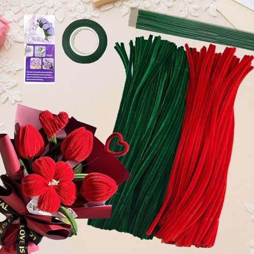 ROEOWENE 200 Pieza Alambre de Chenilla Manualidades 30cm Limpia Pipas Alambre de Chenilla Bastoncillos Colores Kit Limpiapipas para Hacer Flores Pipe Cleaner Crafts para DIY Bricolaje-Rojo