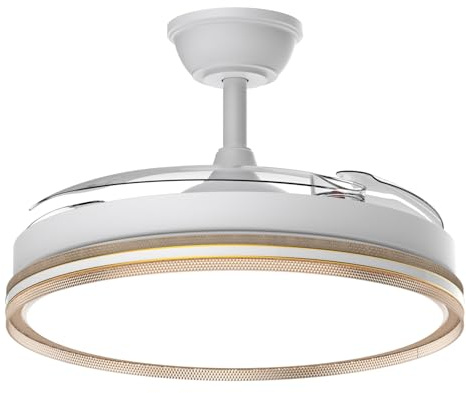 Airwit 106cm Ventilatore da Soffitto Silenzioso con Luce e Pale Retrattili, Dimmerabile LED Lampada Ventilatore da Soffitto con Telecomando e Reversible Motore DC per Camera da Letto, Soggiorno