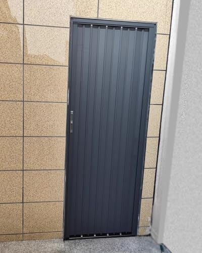 ZIMGOD Falttür Graue Akkordeon Aluminium Falttür für Den Außenbereich, Faltbarer Schiebetürvorhang für Keller Dachboden Flur, Einziehbares Tor für Innen Außenbereich(29x80in (73.5x203cm))