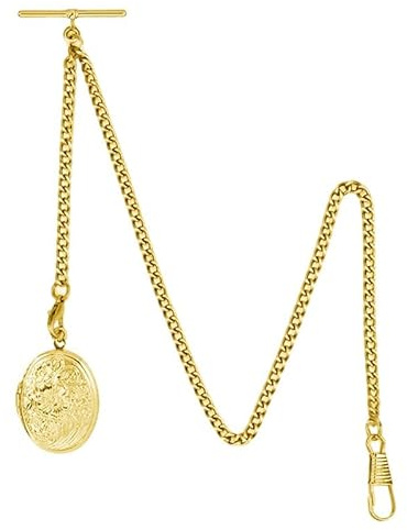 BOSHIYA Taschenuhrkette mit T Bar Endstück Gesamtlänge 73cm Doppel Albert T-Bar Taschenuhr Kette 3 Haken für Weste Knopfloch Gold