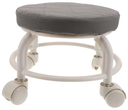 Anneome Tabouret Roulant Gris Pivotant 360° en Similicuir Siège Bas 25 CM Tabouret de Massage Compact et Mobile pour Spa Salon de Beauté et Bureau à Domicile