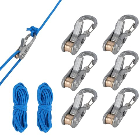 Penitue 6uds Acero Inoxidable Paracord Ajustadores, Cuerda con Rodillo Tensor & 2uds 3m Cuerda Nylon Herramienta Apretado Adecuado para 2mm/3mm Cuerdas Acampada Navegación Senderismo