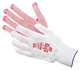 Jah Baumwoll/Polyamid-Feinstrickhandschuh mit Noppen (weiß/rot) – nahtlos & griffsicher – für Kommissionierung, Versand & Lager