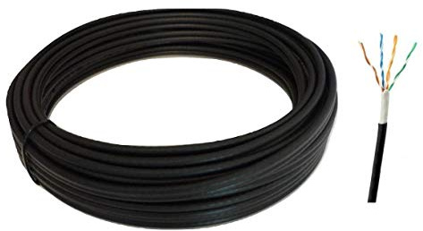 RosenetSys 25m Premium Double Jacket Cat5e UTP External SOLID COPPER Lined Network Cable Outdoor Coiled Reel BLACK Cat 5e