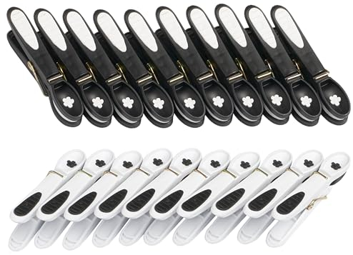 culiclean Wäscheklammern ohne Abdruck stabil in Blume Design 20x Wäscheklammer schwarz weiß, robuste Kluppen Soft Grip Clip Clothes Pegs UV beständig Klammern zum Aufhängen von Wäsche, Socken