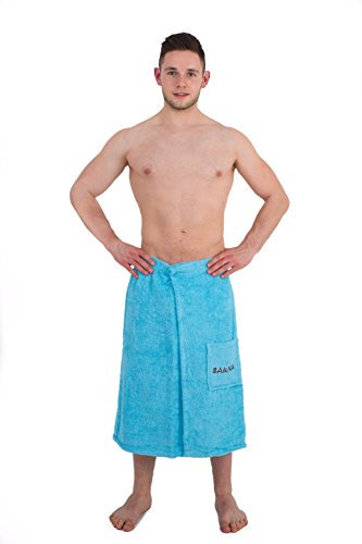Julie Julsen Toalla para sauna para hombre (70 x 160 cm, cierre de velcro y goma elástica, 100% algodón), color azul claro