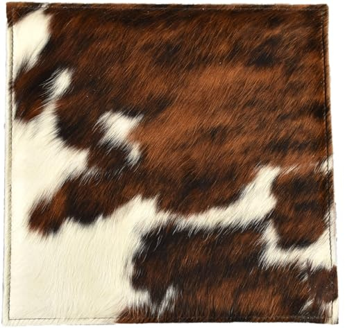 generisch Kuhfell Sitzauflage Stuhlkissen aus echtem Kuhfell und Wollfilz 38 x 38 cm braun Weiss Tricolor