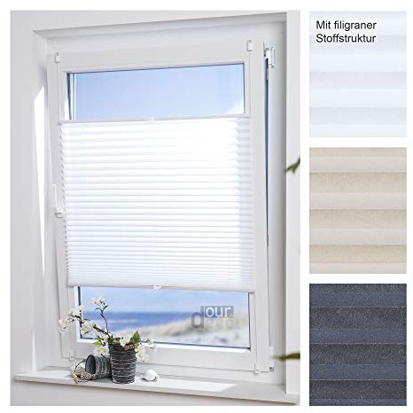 ourdeco® Plissee Easy / 95 x 130 cm weiß/lichtdurchlässig/Klemmen Montage ohne Bohren Smartfix Klemmfix-Plissee Easy-to-fix