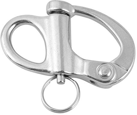 Keenso Manille à Ressort, Mousqueton à Fixe à Libération Rapide en Acier Inoxydable avec Anneau Rond pour Bateau Marin, Camions, Fourgonnettes, Raravanes, Remorques(16 * 69mm) canotage