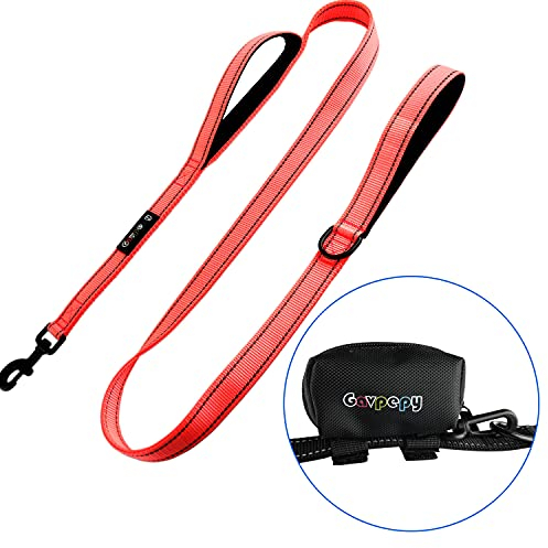Gavpepy 3M Reflektierende Hundeleine, 1,52 m lang, mit gepolstertem Griff, Hundetrainingsleine, strapazierfähig, Hundekotbeutelspender (Rosa, 1,8 m x 2,5 cm breit (inkl. Kotbeutelspender)