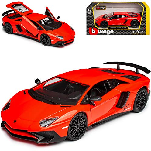 Lamborgihini Aventador LP 750-4 SV Superveloce Rot Orange Coupe Ab 2015 1/24 Burago Modell Auto mit individiuellem Wunschkennzeichen
