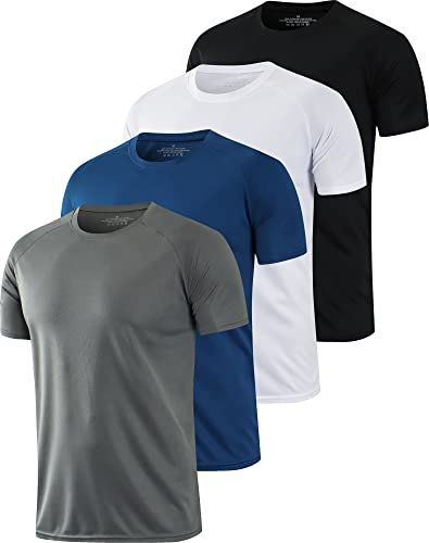HOPLYNN 4er Mesh Funktionsshirt Herren Laufshirt Kurzarm Männer Schnelltrocknend Atmungsaktiv Sport Shirt Sportshirt Trainingsshirt Weiß Schwarz Grau Navy - M