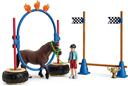 Schleich Farm World | Pony Agility Rennen 42482 | 26 Teile | Spielset ab 3 Jahren | Set mit Figuren, vielen Funktionen und zahlreichem Zubehör | schleich Bauernhof Spielfigur