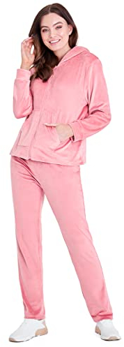 CityComfort Tracksuit kvinnor full set, 2 stycke zip up velor tracksuit, women hoodie joggers loungewear set, L, Rosa