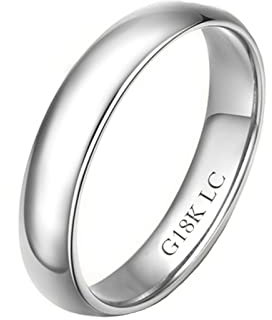 Lieson Frauen Ring Verlobung, Damen Ring 18 Karat Weißgold Poliert Rund Breit 4MM Hochzeit Ringe Weißgold Gr.52 (16.6)