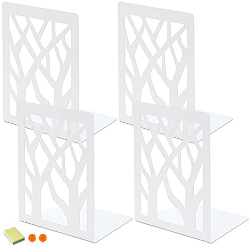 DIFIT Buchstütze, Buchstützen, 2 Parr(= 4 Stück) Metall Buchstützen, Weiß Bücherstütze Book Holder, Bücherhalter für Regal, Bücherstützen für Büro/Schule/Zuhause, Bookends for Shelves,12X9X16cm