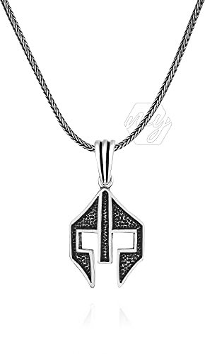 925 Sterling Silber Kriegerhelm Herren Halskette mit Fuchsschwanz Kette 50cm Metall Kein Edelstein, 50cm, Metall, Kein Edelstein