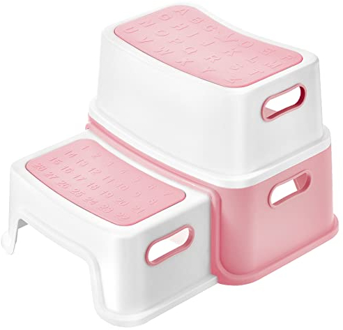 DEANIC Tritthocker Kinder, Kinderhocker Hocker Bad 2 Stufen, Klohocker WC Toilette ab 1 Jahr, Anti-Kipp und Anti-Rutsch Badhocke Badezimmer Baby Toiletten (Rosa)