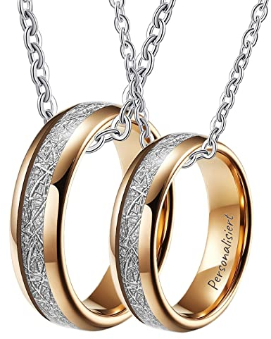 AmDxD Chaîne pour partenaire en tungstène, 2 anneaux en fibre de carbone, chaîne de partenaire personnalisée, or rose pour homme et femme, largeur 6 mm, longueur de la chaîne 50 cm, 60 cm, Tungstène,
