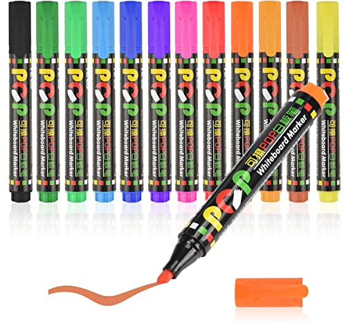 EooUooIP 12Farben Whiteboard Marker,Whiteboard Stifte,Weißwandstifte,Trocken Abwischbare Marker Whiteboard-Marker,Perfekt für Zuhause Schule Büro,Mehrfarbige Kreidemarker
