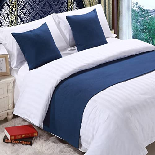 IINCOOY Nordic Simplicity Solid Betttuch Leinenstoff Home Hotel Quaste Überwurf Blau Bettläufer Esszimmer Hochzeit Party Dekor Bettschwanz Handtuch