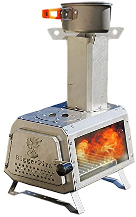 Aeihevo Poêle à Bois portatif,Camp à Bois - Poêle à Bois pour Tente Camping en Plein air pour Cuisiner, Faire bouillir l'eau, Griller Hepvet