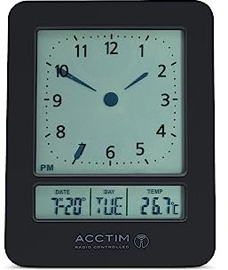 Acctim Sinclair Digital Alarm Clock Radio Controlled Dual Couples Crescendo Alarm Date & Temperature Display Black