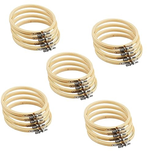 MANCHAP 20 Stück Stickrahmen 15 cm, Stickring Holz, Verstellbare Kreuzstich-Ringe zum Basteln