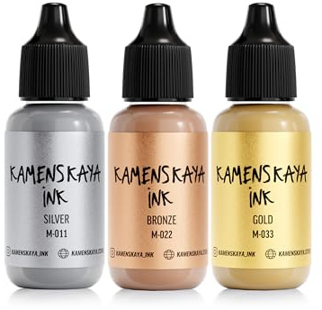 KAMENSKAYA Metallic-Alkohol-Tinten-Set: Gold-Alkoholtinte, Silber-Alkoholtinte, Bronze-Alkoholtinte, 3 stück à 15 ml