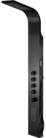 KOLMAN Duschpaneel Edelstahl mit Kopfbrause Schwarz SAMSARA Thermostatisch Duschsystem Duschsäule