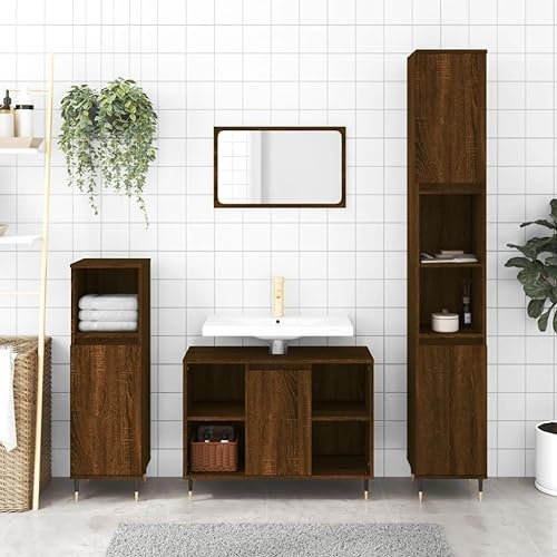 Homgoday Badschrank mit viel Stauraum Badezimmerschrank Aufbewahrungsschrank Badezimmer Badregal Badmöbel Schrank für Bad Flur Wohnzimmer Braun Eichen-Optik 30x30x100 cm Holzwerkstoff