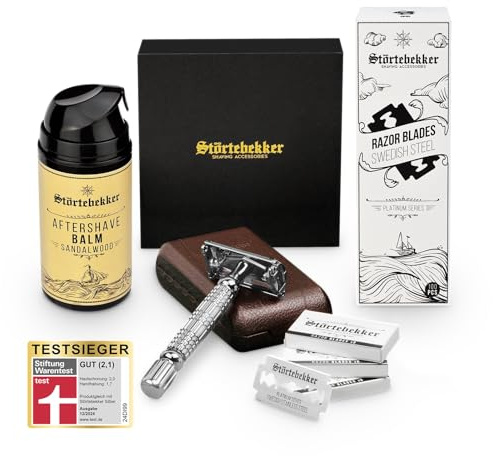 NEU: Störtebekker® Anti Hautirritationen Set - Für eine perfekte Rasur - inkl. Rasierhobel, After Shave Balm, 100x Rasierklingen - Geschenkidee