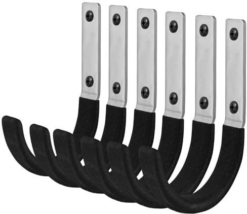 Nlmyt 6 Pcs Garage Storage Utility Hook, Upgraded Ladder Hangers, Shed J-Hooks, Heavy Duty Ladder Tool Holders for Garage Wall, Black Wall Hooks for Hanging Tools, Bikes, Hose, Shovels, Rakes