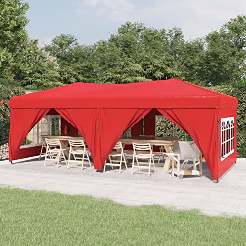 BaraSh Partyzelt Faltpavillon Wasserdicht Stabil Faltbar mit Seitenwänden Rot 3x6 m
