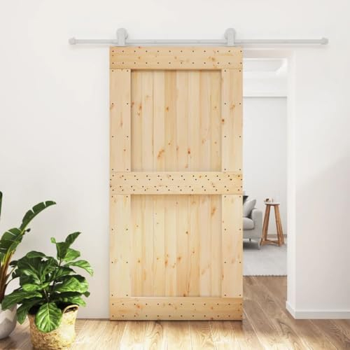 NITCA Schiebetür Komplettset Mit Tür Holzschiebetür Schiebetür Holz mit Beschlag 100x210 cm Schiebetürsystem Komplett-Set Schiebetüren Komplettset Holz Für Eingangsbereich Massivholz Kiefer-49