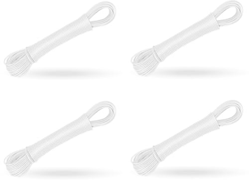 Cuerda para tender 20 metros (4 unidades/blanco) – Correa extensible 2,2 mm, extrafuerte gracias al núcleo de nailon – Correa de repuesto para tendedero y secadora de jardín