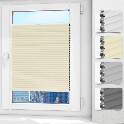 Allesin Wabenplissee ohne Bohren Verdunklung Thermo Plisseerollo Klemmfix Zweifarbig Weiß-Beige 40 x 110 cm (BxH), Verdunklungsplissee Sonnen-, Sicht- & Schallschutz für Fenster & Tür