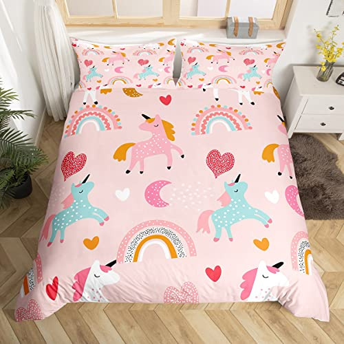 Homemissing Copripiumone Morbido bambini ragazza unicorno Set Copripiumino 200x200cm arcobaleno adolescente bambino rosa Copripiumini femmina carino cavallo unicorno, bellissimo modello unicorno