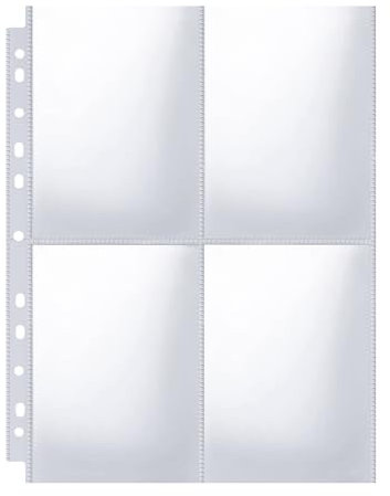 50 Pack 200 Pockets Photo Sleeves 6x4, Thickened 0.2mm, Transparent Punched Pocket A4, 11 Holes Postcard Sleeves for Cards Paper Files, Photo Pockets for Ring Binder Albums A5/A6 Photo (4 Pockets)