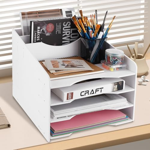 GBACHCOOSE Dokumentenablage A4, Ablagefächer stapelbar, Briefablage a4 Stapelbar Schreibtisch-Organizer Weiß für Büro, Arbeitszimmer, Zuhause, Schule