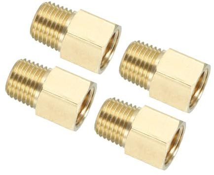 PATIKIL 4 Paquete de Adaptadores de Tubería de Latón, Casquillo Hexagonal, Adaptador Reductor de 1/4 NPT Macho a 1/4 NPT Hembra para Extensión Tubería en Grifo de Bañera y Ducha, Dorado