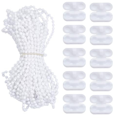 HOBBIESAY 10m/Bündel Rollo Perlenkette Kordel Kunststoff Rollvorhang Perlenseil Weiße Kunststoff Rollenkettemit Kunststoff Kettenverbindern Für Rollo Ersatzteile Reparaturbeschläge