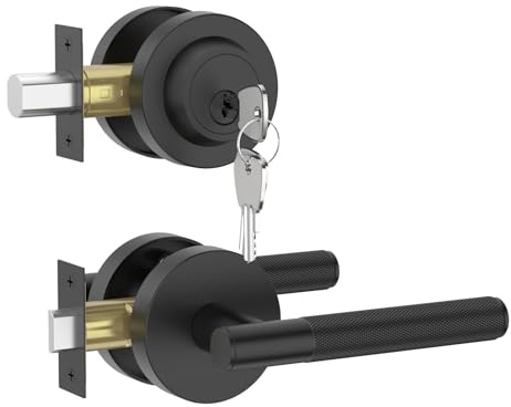 Asidrama Premium Black Zinc-Alloy Front Door Lock Set: Double Cylinder Deadbolt, Heavy Duty Security Handleset for Left/Right Exterior Doors, Universal Entry Locks (2 Pack)