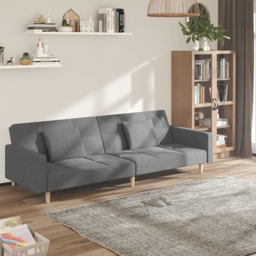 Hommdiy Schlafsofa 2-Sitzer mit 2 Kissen,mit schlaffunktion Hellgrau Stoff