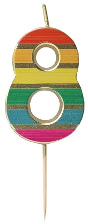 Talking Tables Rainbow Numero 8 Candela di compleanno per decorazione torta Candele digitali di qualità premium Festa di compleanno Età traguardo Altezza 5,5 cm Imballaggio riciclato