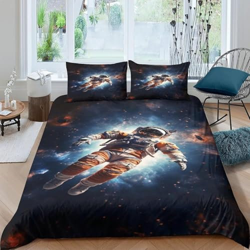 Kinder Bettwäsche Astronauten-Weltraum 3Teilig Jungen Und Mädchen 100% Mikrofaser Sommer Weiche Winter Warm Bettbezüge 3D Bettbezug Mit 2 Kissenbezüge - Bequem Und Pflegeleicht 200X200-21017266736868