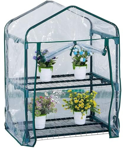 Gewächshausabdeckung, 2 Etagen, Mini-Gewächshaus, Ersatzabdeckung ohne Eisenrahmen, verstärktes PVC, kleines Gewächshauszelt, transparent, wasserdicht, heißes Haus